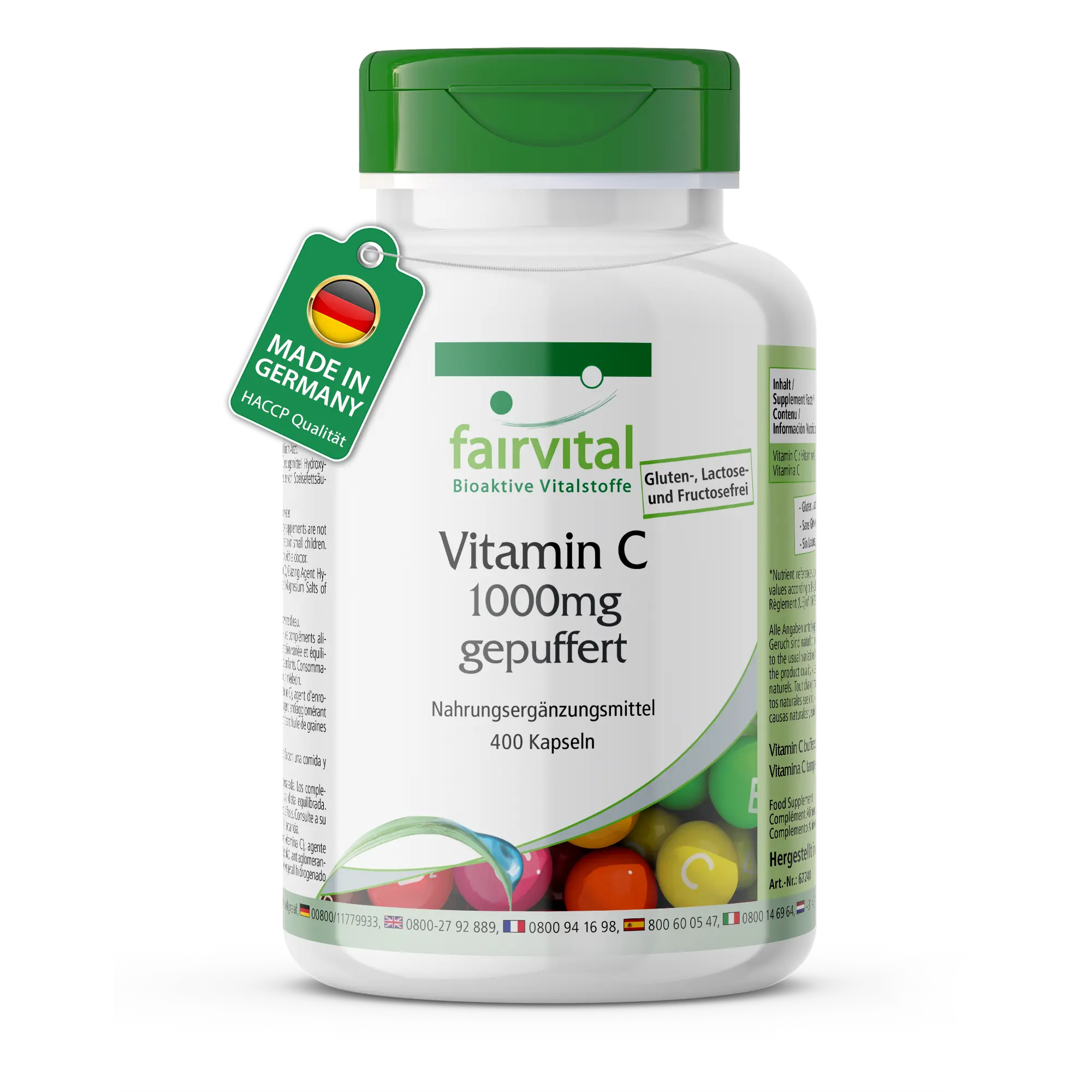 Vitamina C Tamponada 1000mg - 400 cápsulas - para el sistema inmunitario, la formación de colágeno y mucho más - necesidades diarias cubiertas | Fairvital